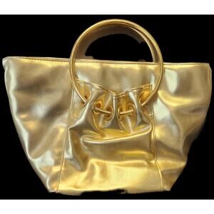 SASHA Metallic Gold Tote Bag with Ring Handles & Shoulder Strap Glam Purse NWT